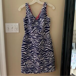 Lilly Pulitzer Dress Womens Sz 2 Kiki Wave bird Navy Blue Tropical Preppy